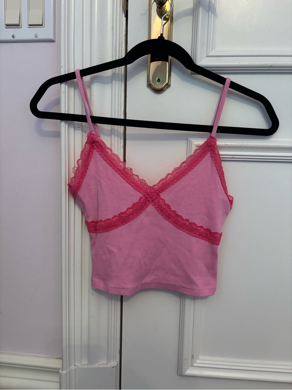Garage Pink Lace-Trim Bandeau Crop Top with Straps